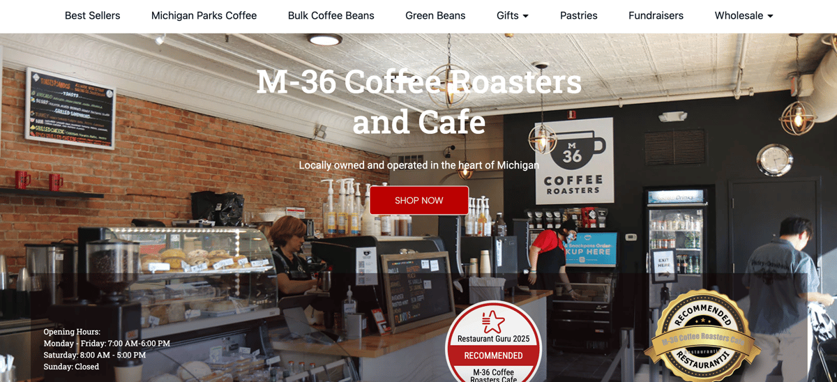 Home screen/link for M-36 Coffee Roasters